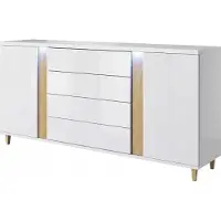 EURO-MEBLE Moderne Kommode MARCO 180 Gloss LED! (WEISS/HOLZ)