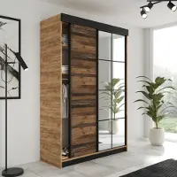 FURMEB24 2-türiger Schiebetürenschrank LAMER 167x205 cm Kleiderschrank mit Spiegel (Goldene Eiche + alter Stil)