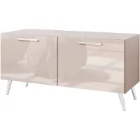 Lookway TV-Schrank AURA 100 KASCHMIR Hochglanz auf schrägen silbernen Beinen mit LED-Beleuchtung