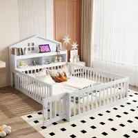 ALFORIGO Kinderbett 140x200, Kiefer-Massivholz mit Stauraum, Hausbett mit Ablagefächern, Holzbett mit Kopfteilablage und Montagewerkzeug, weiß