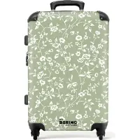NoBoringSuitcases.com Großer Koffer - Hellgrün mit weißen Blüten - Kombinationsschloss TSA - Hartschalen Trolley 4 Rollen - 72 liter - Reisekoffer - 66 cmKoffer Mittelgroß 67x43x25 cm, 72L,