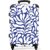 NoBoringSuitcases.com Hartschalen Koffer Mittelgroß 67x43x25 cm, 72L, Abstrakte Drucke für Frauen: Blau mit weißen Blumen, Reisekoffer mit 4 Rollen