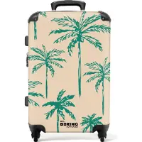 NoBoringSuitcases.com Hartschalen Koffer Mittelgroß 67x43x25 cm, 72L, Sommerdruck für Männer: Beige mit grünem Palmenaufdruck, Reisekoffer mit 4 Rollen