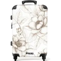 NoBoringSuitcases.com Großer Koffer - Weiß mit beigen Blumen - Kombinationsschloss TSA - Hartschalen Trolley 4 Rollen - 72 liter - Reisekoffer - 66 cmKoffer Mittelgroß 67x43x25 cm, 72L,