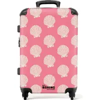 NoBoringSuitcases.com Großer Koffer - Rosa mit beigen Muscheln - Kombinationsschloss TSA - Hartschalen Trolley 4 Rollen - 72 liter - Reisekoffer - 66 cmKoffer Mittelgroß 67x43x25 cm, 72L,