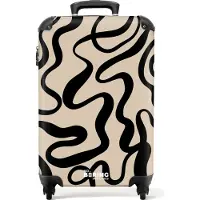 NoBoringSuitcases.com Hartschalen Handgepäck Koffer 55x35x20 cm, 36L, Abstrakte Drucke für Frauen: Beige mit schwarzen abstrakten Linien, Reisekoffer mit 4 Rollen