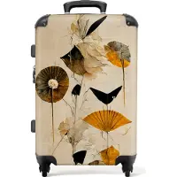 NoBoringSuitcases.com Großer Koffer - Blumen - Vintage - Pflanzen - Gold - Kombinationsschloss TSA - Hartschalen Trolley 4 Rollen - 72 liter - Reisekoffer - 66 cmKoffer Mittelgroß 67x43x25 cm, 72L,