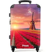 NoBoringSuitcases.com Großer Koffer - Blumenfeld mit Windmühle - Kombinationsschloss TSA - Hartschalen Trolley 4 Rollen - 72 liter - Reisekoffer - 66 cmKoffer Mittelgroß 67x43x25 cm, 72L,