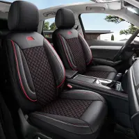 Auto Interieur Meester Autositzebezüge für Land Rover Range Rover Sport 2 passgenau| Set mit 2 Stück | Fahrer + Beifahrersitz AIS Serie | Schwarz mit roten Nähten