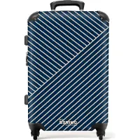 NoBoringSuitcases.com Hartschalen Koffer Mittelgroß 67x43x25 cm, 72L, Abstrakte Drucke für Männer: Blau mit abstrakten Linien, Reisekoffer mit 4 Rollen