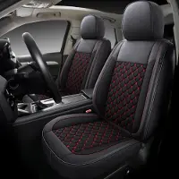Auto Interieur Meester Autositzebezüge für Peugeot 208 1 | Set mit 2 | Hochwertiges Kunstleder (Skai) | CLS900 Serie | Schwarz mit roten Nähten