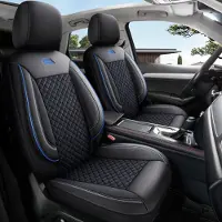 Auto Interieur Meester Autositzebezüge für Jaguar XF 2 passgenau| Set mit 2 Stück | Fahrer + Beifahrersitz AIS Serie | Schwarz mit blauen Nähten