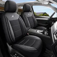 Auto Interieur Meester Autositzebezüge für Mitsubishi L200 4 | Set mit 2 | AIE Serie | Schwarz mit weißen Nähten