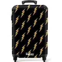 NoBoringSuitcases.com Hartschalen Handgepäck Koffer 55x35x20 cm, 36L, Druck für Männer: Schwarz mit bunten Blitzen, Reisekoffer mit 4 Rollen