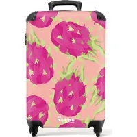 NoBoringSuitcases.com Hartschalen Handgepäck Koffer 55x35x20 cm, 36L, Bunte Fruchtdrucke für Frauen: Orange mit Estragonfrüchten, Reisekoffer mit 4 Rollen