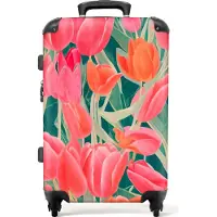 NoBoringSuitcases.com Großer Koffer - Tulpen - Blumen - Rosa - Rot - Kunst - Kombinationsschloss TSA - Hartschalen Trolley 4 Rollen - 72 liter - Reisekoffer - 66 cmKoffer Mittelgroß 67x43x25 cm, 72L,