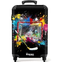 NoBoringSuitcases.com Hartschalen Handgepäck Koffer 55x35x20 cm, 36L, Graffiti Sport: Eishockey-Tor, Reisekoffer mit 4 Rollen