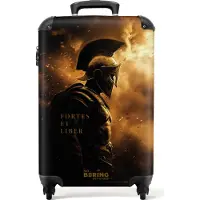 NoBoringSuitcases.com Hartschalen Handgepäck Koffer 55x35x20 cm, 36L, Verschiedene Drucke für Männer: Ritter mit Rauch und Zitat, Reisekoffer mit 4 Rollen