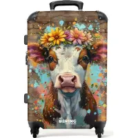 NoBoringSuitcases.com Großer Koffer - Graffiti-Kuh mit bunten Blumen - Kombinationsschloss TSA - Hartschalen Trolley 4 Rollen - 72 liter - Reisekoffer - 66 cmKoffer Mittelgroß 67x43x25 cm, 72L,