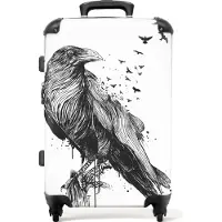 NoBoringSuitcases.com Großer Koffer - Krähe - Vögel - Schwarz und weiß - Kombinationsschloss TSA - Hartschalen Trolley 4 Rollen - 72 liter - Reisekoffer - 66 cmKoffer Mittelgroß 67x43x25 cm, 72L,