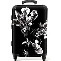 NoBoringSuitcases.com Großer Koffer - Blumen - Farbe - Schwarz - Weiß - Kombinationsschloss TSA - Hartschalen Trolley 4 Rollen - 72 liter - Reisekoffer - 66 cmKoffer Mittelgroß 67x43x25 cm, 72L,