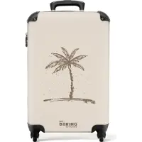 NoBoringSuitcases.com Hartschalen Handgepäck Koffer 55x35x20 cm, 36L, Männer mit Palme: Beige mit brauner Palme, Reisekoffer mit 4 Rollen