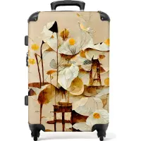 NoBoringSuitcases.com Großer Koffer - Blumen - Weiß - Pflanzen - Vintage - Kombinationsschloss TSA - Hartschalen Trolley 4 Rollen - 72 liter - Reisekoffer - 66 cmKoffer Mittelgroß 67x43x25 cm, 72L,