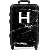 NoBoringSuitcases.com Großer Koffer - Marmoroptik - Buchstabe H - Schwarz - Kombinationsschloss TSA - Hartschalen Trolley 4 Rollen - 72 liter - Reisekoffer - 66 cmKoffer Mittelgroß 67x43x25 cm, 72L,