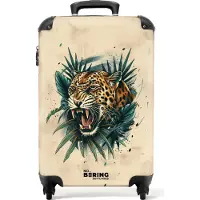 NoBoringSuitcases.com Hartschalen Handgepäck Koffer 55x35x20 cm, 36L, Verschiedene Drucke für Männer: Beige mit Jaguar, Reisekoffer mit 4 Rollen