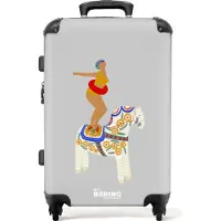 NoBoringSuitcases.com Großer Koffer - Abstrakt - Frau - Pferd - Grau - Kombinationsschloss TSA - Hartschalen Trolley 4 Rollen - 72 liter - Reisekoffer - 66 cmKoffer Mittelgroß 67x43x25 cm, 72L,