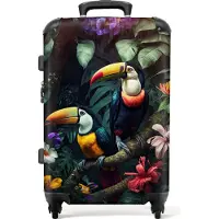 NoBoringSuitcases.com Großer Koffer - Tukan - Blumen - Dschungel - Vögel - Kombinationsschloss TSA - Hartschalen Trolley 4 Rollen - 72 liter - Reisekoffer - 66 cmKoffer Mittelgroß 67x43x25 cm, 72L,