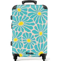 NoBoringSuitcases.com Großer Koffer - Beige mit blauen und gelben Blumen - Kombinationsschloss TSA - Hartschalen Trolley 4 Rollen - 72 liter - Reisekoffer - 66 cmKoffer Mittelgroß 67x43x25 cm, 72L,