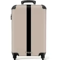 NoBoringSuitcases.com Hartschalen Handgepäck Koffer 55x35x20 cm, 36L, Einfarbig mit Streifen: Beige mit schwarzem Streifen, Reisekoffer mit 4 Rollen