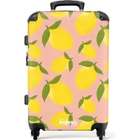 NoBoringSuitcases.com Großer Koffer - Pastellorange mit Zitronen - Kombinationsschloss TSA - Hartschalen Trolley 4 Rollen - 72 liter - Reisekoffer - 66 cmKoffer Mittelgroß 67x43x25 cm, 72L,