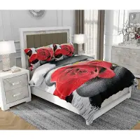 SOVIO Bettwäsche 140x200 cm + 2x70x80 cm, 3-teilig, 100% Baumwolle, Satin, Reißverschluss, Blumen, Rot - | So.0077
