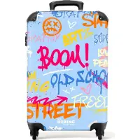 NoBoringSuitcases.com Hartschalen Handgepäck Koffer 55x35x20 cm, 36L, Bunte Graffiti-Drucke: Blau - Bunt, Reisekoffer mit 4 Rollen