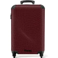 NoBoringSuitcases.com Hartschalen Handgepäck Koffer 55x35x20 cm, 36L, Abstrakte Drucke für Männer: Rot mit gewellten abstrakten Linien, Reisekoffer mit 4 Rollen
