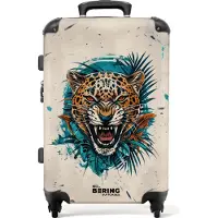 NoBoringSuitcases.com Hartschalen Koffer Mittelgroß 67x43x25 cm, 72L, Verschiedene Drucke für Männer: Beige mit Jaguar, Reisekoffer mit 4 Rollen