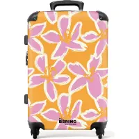 NoBoringSuitcases.com Großer Koffer - Orange mit rosa Blüten - Kombinationsschloss TSA - Hartschalen Trolley 4 Rollen - 72 liter - Reisekoffer - 66 cmKoffer Mittelgroß 67x43x25 cm, 72L,
