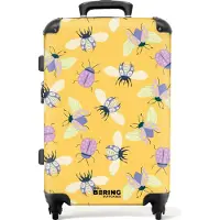 NoBoringSuitcases.com Hartschalen Koffer Mittelgroß 67x43x25 cm, 72L, Insekten- und Pflanzendrucke für Frauen: Gelb mit Insekten, Reisekoffer mit 4 Rollen
