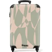NoBoringSuitcases.com Hartschalen Handgepäck Koffer 55x35x20 cm, 36L, Bunte Drucke für Frauen: Beige mit grünen abstrakten Formen, Reisekoffer mit 4 Rollen