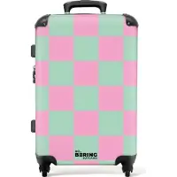 NoBoringSuitcases.com Großer Koffer - Rosa mit türkisem Schachbrettmuster - Kombinationsschloss TSA - Hartschalen Trolley 4 Rollen - 72 liter - Reisekoffer - 66 cmKoffer Mittelgroß 67x43x25 cm, 72L,