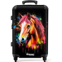 NoBoringSuitcases.com Großer Koffer - Buntes Pferd mit Graffiti - Kombinationsschloss TSA - Hartschalen Trolley 4 Rollen - 72 liter - Reisekoffer - 66 cmKoffer Mittelgroß 67x43x25 cm, 72L,