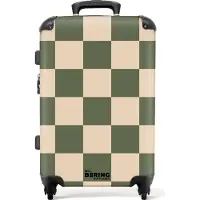 NoBoringSuitcases.com Hartschalen Koffer Mittelgroß 67x43x25 cm, 72L, Druck für Männer: Grün mit beigem Schachbrettmuster, Reisekoffer mit 4 Rollen