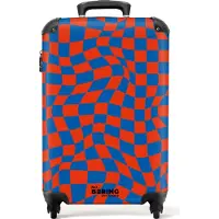 NoBoringSuitcases.com Hartschalen Handgepäck Koffer 55x35x20 cm, 36L, Druck für Männer: Wellenförmiger rot-blau karierter Aufdruck, Reisekoffer mit 4 Rollen