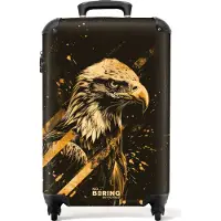 NoBoringSuitcases.com Hartschalen Handgepäck Koffer 55x35x20 cm, 36L, Verschiedene Drucke für Männer: Schwarz mit Goldadler, Reisekoffer mit 4 Rollen