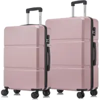 YONSLY Suitcase Set, Rollkoffer Handgepäck, Kofferset, mit 4 Rollen 360°, Hartschalenreise Zahlenschloss, Weicher Gummigriff (2er Set, L&XL,Roségold)