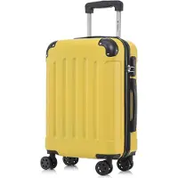 YONSLY Koffer Trolley Reisekoffer Suitcase, Rollkoffer Handgepäck ,mit 4 Rollen360°, Hartschalenreisekoffer, Zahlenschloss, Weicher Gummigriff(M,Gelb)