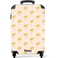 NoBoringSuitcases.com Hartschalen Handgepäck Koffer 55x35x20 cm, 36L, Abstrakte Drucke für Frauen: Beige mit gelben Palmen, Reisekoffer mit 4 Rollen