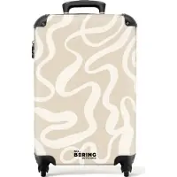 NoBoringSuitcases.com Hartschalen Handgepäck Koffer 55x35x20 cm, 36L, Abstrakte Drucke für Frauen: Beige mit weißen abstrakten Linien, Reisekoffer mit 4 Rollen